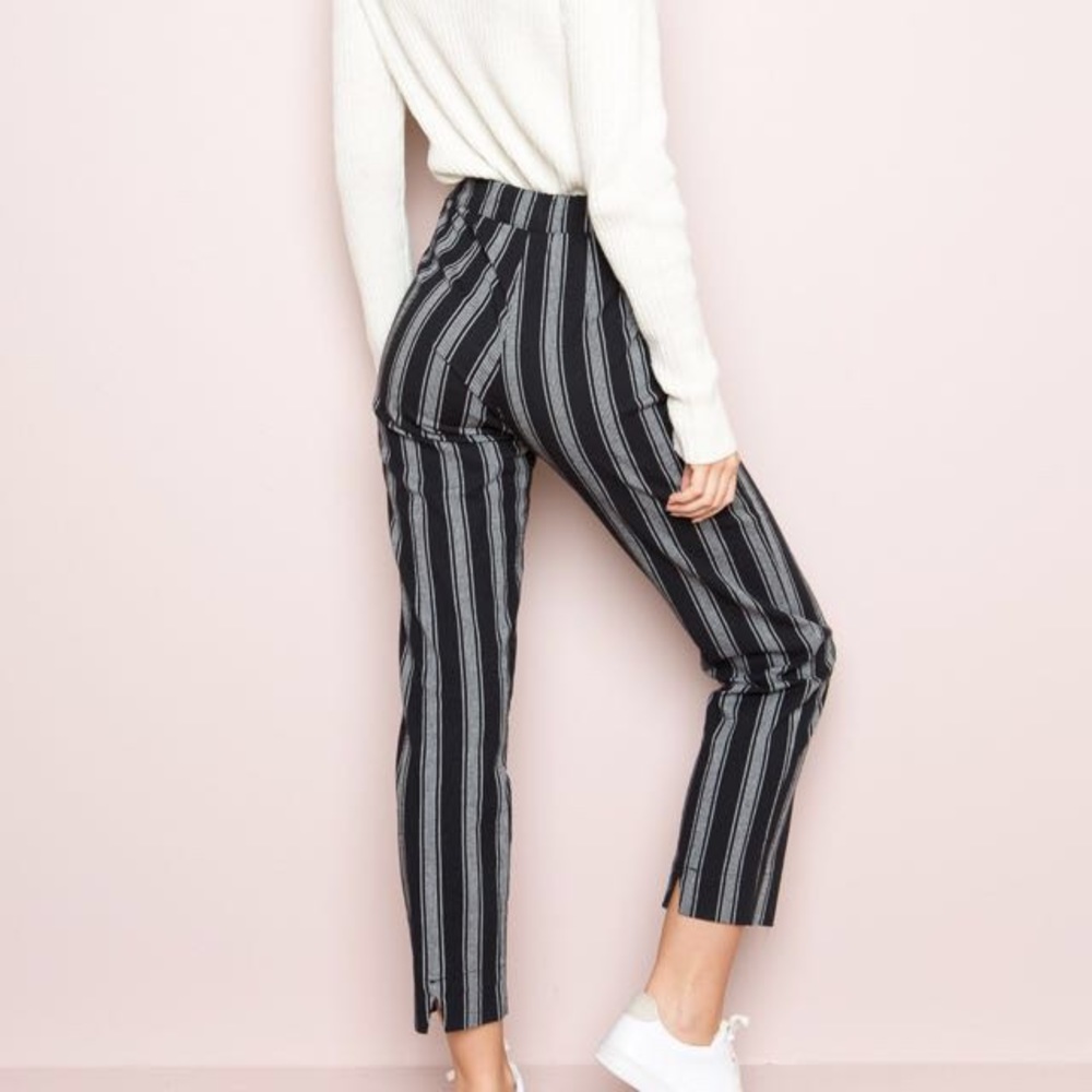 Brandy Melville Black & Gray Vertical Stripe High-Waist Pants